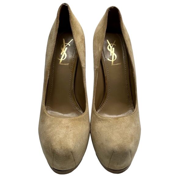 YSL Tribtoo Nude Suede Platform Pumps Size 39 Italy Y2K Stiletto Heels - Picture 3 of 13